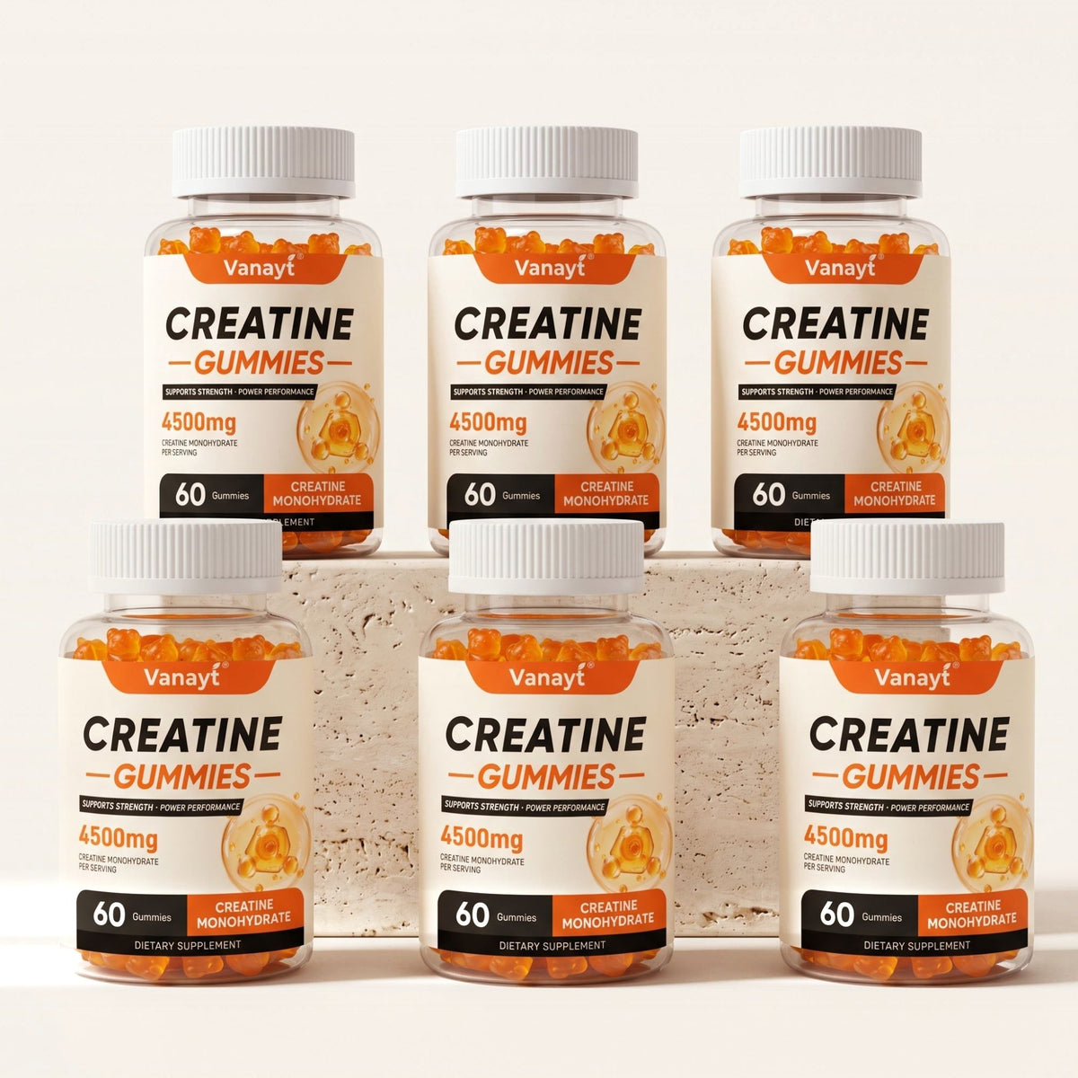 Six bottles of Vanayt creatine gummies